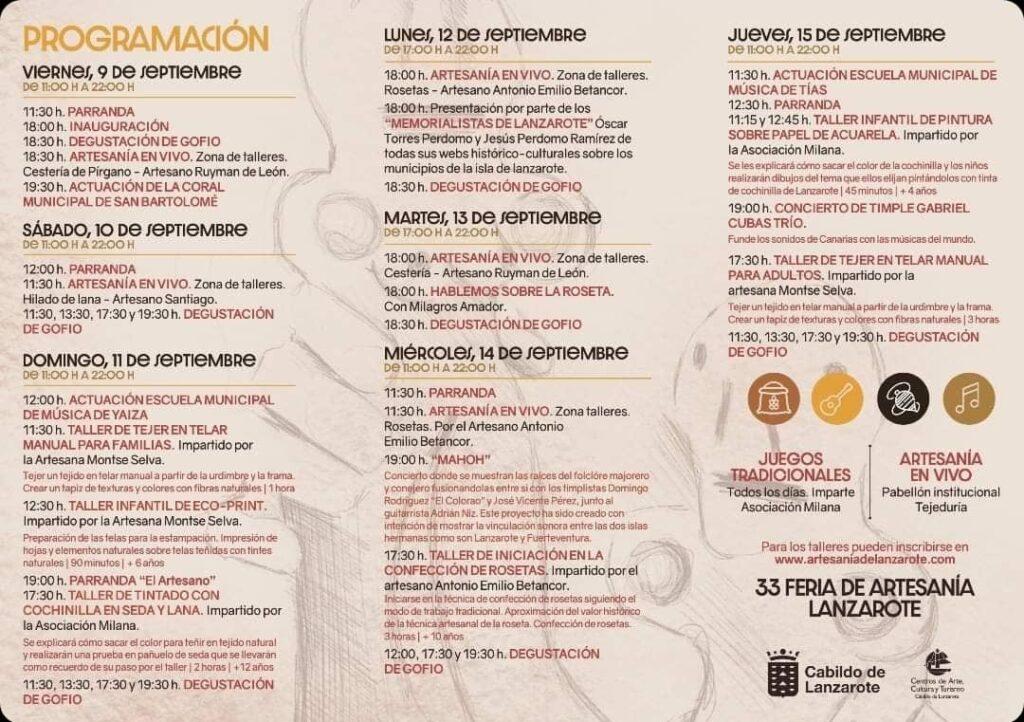 Programm der Kunsthandwerksmesse in Mancha Blanca